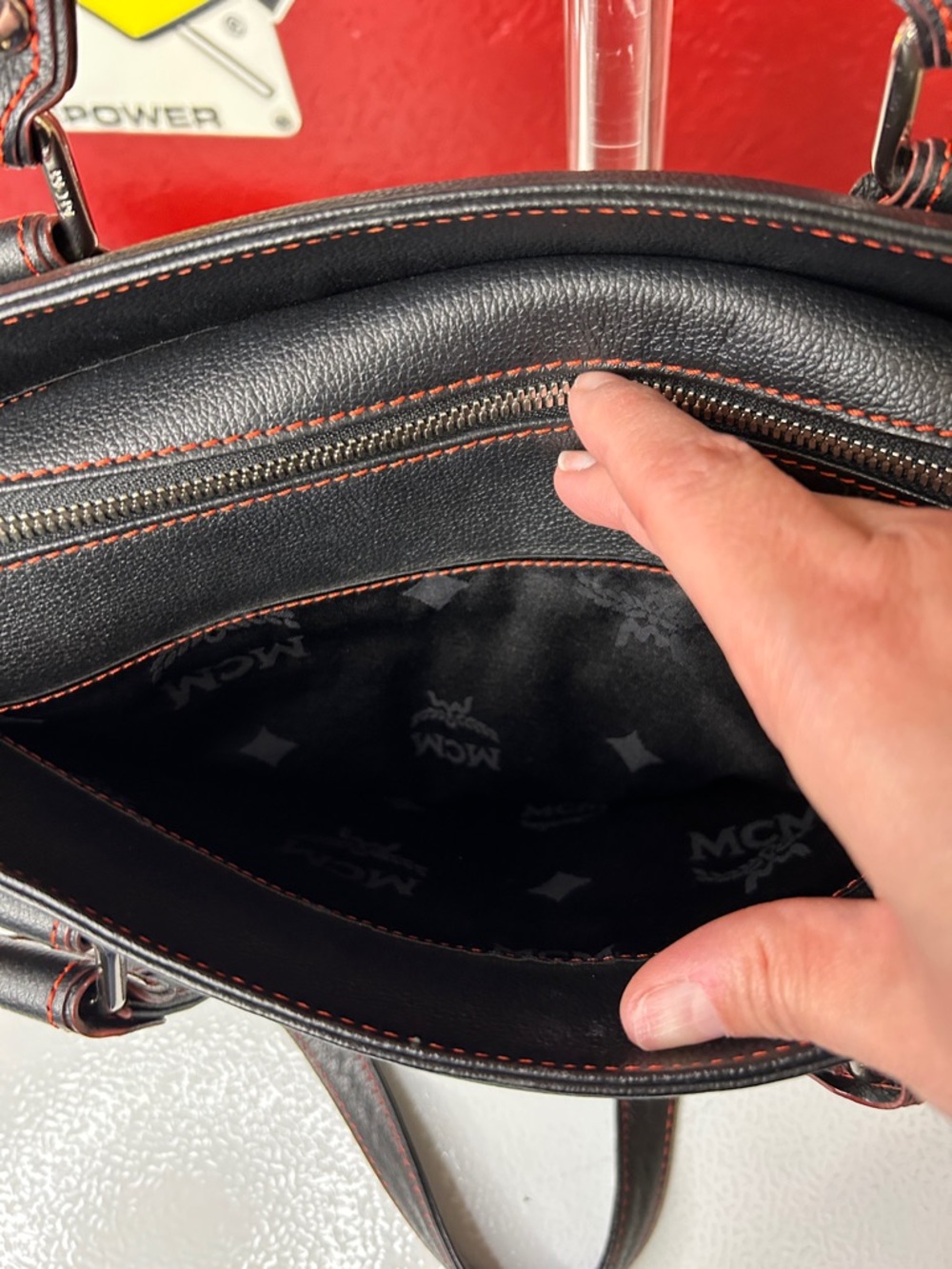 MCM Black Shoulder Bag with Red Stitching - Picture 8 of 14